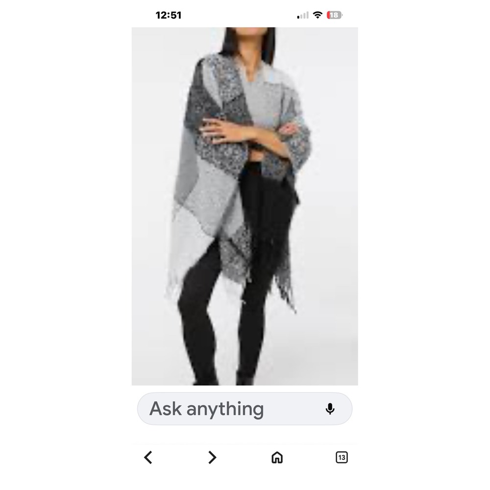 Steve Madden Hooded Poncho Cape Shawl Black White‎ Patchwork Fringe One Size